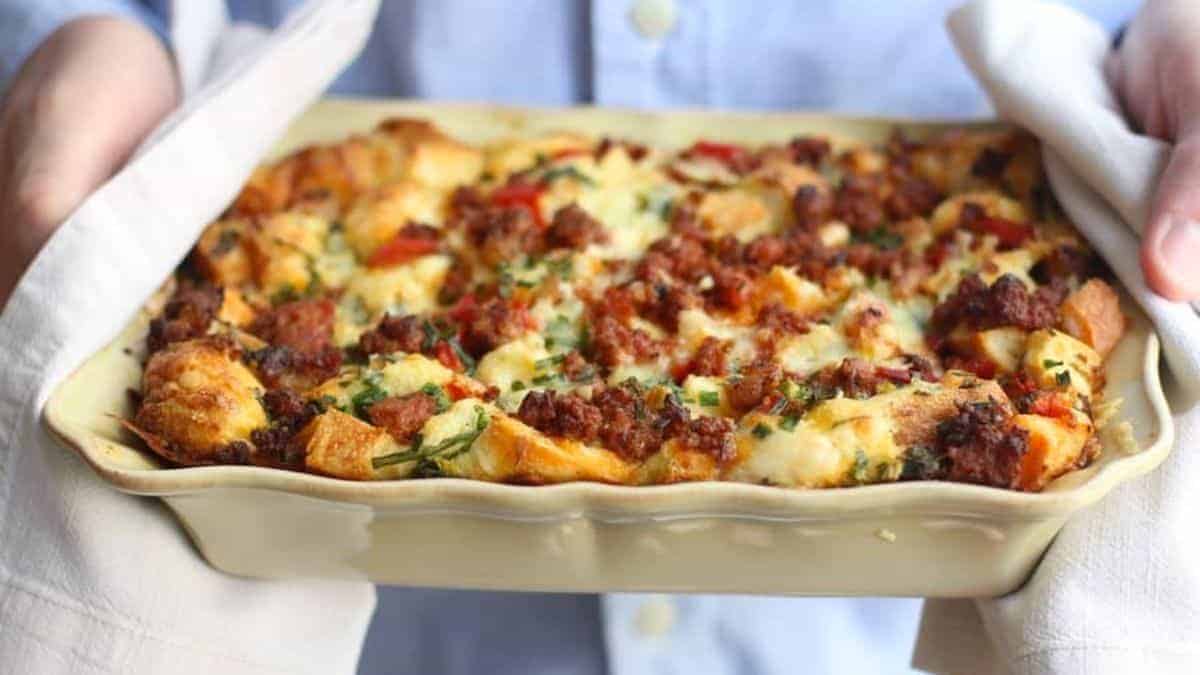 Spicy Breakfast Strata with Chorizo
