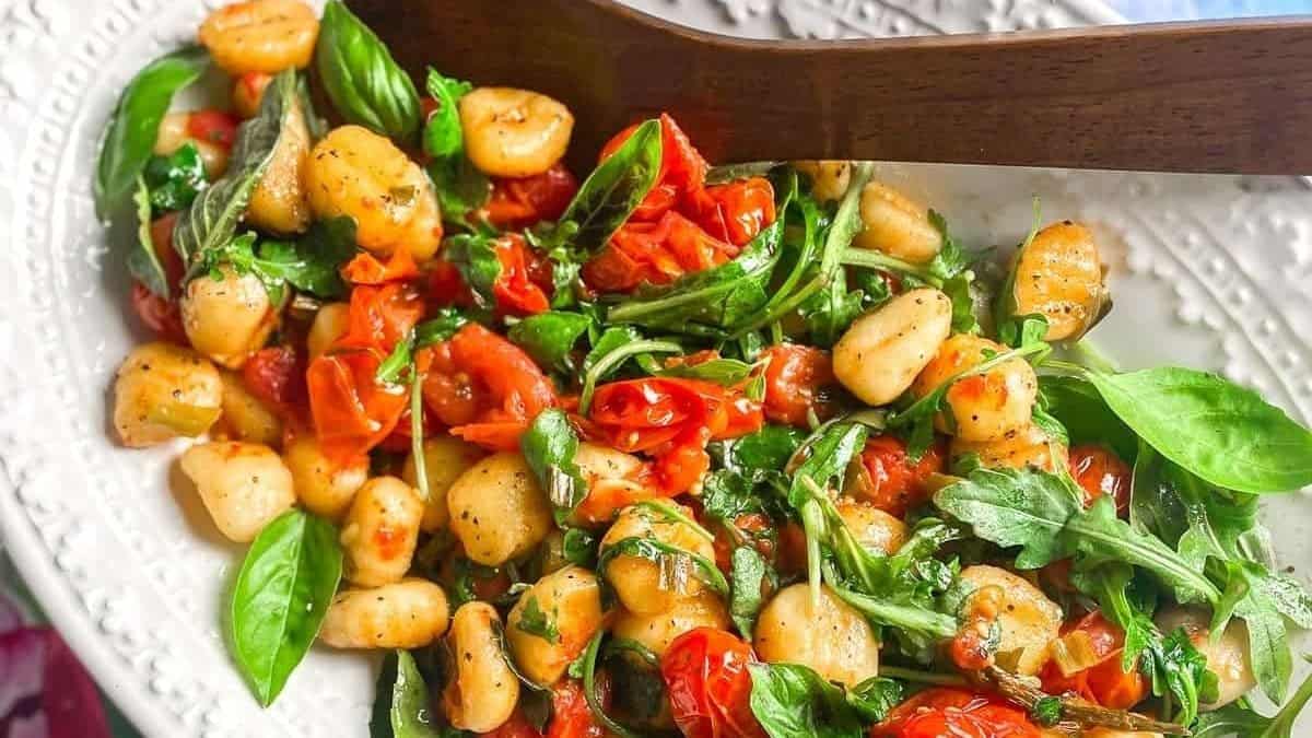 Roasted gnocchi with veggies.