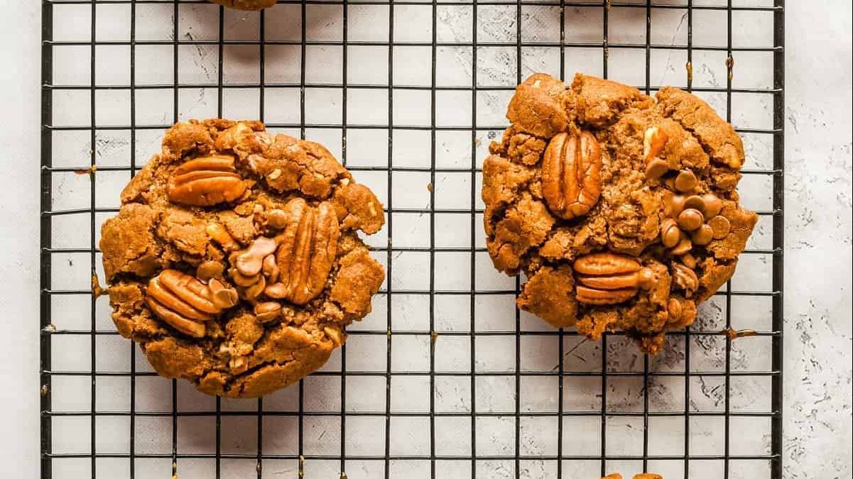 Pecan Chocolate Chip Cookies on a wire reack.