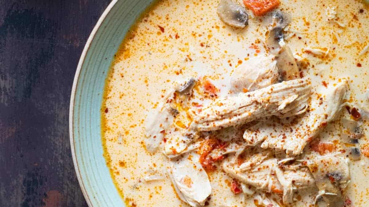 A bowl of spicy chicken soup.