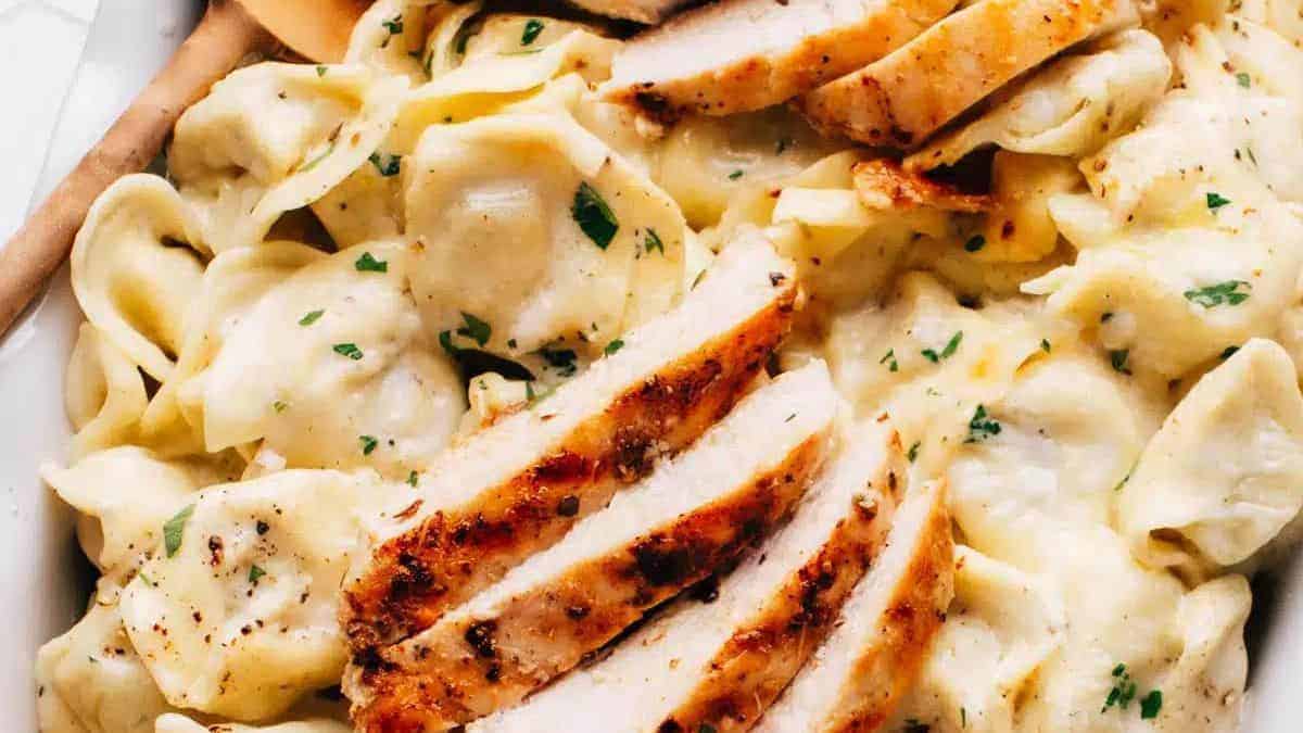 Asiago Tortellini Alfredo with Grilled Chicken.