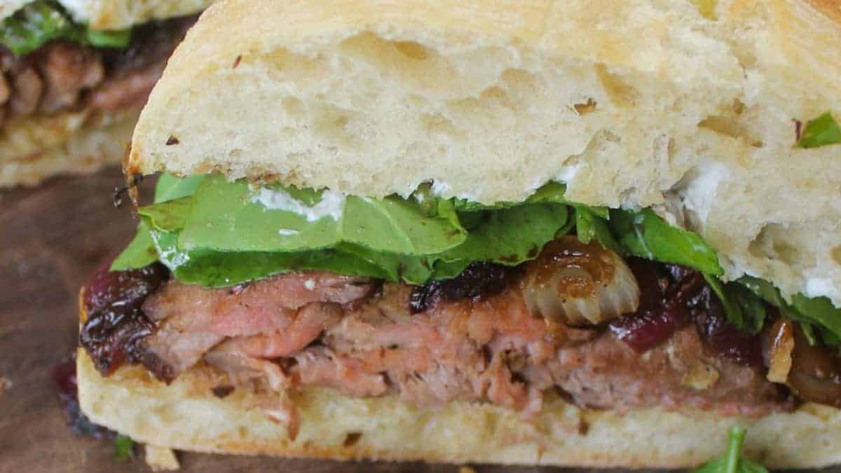 Ciabatta Steak Sandwich with Balsamic Onions.