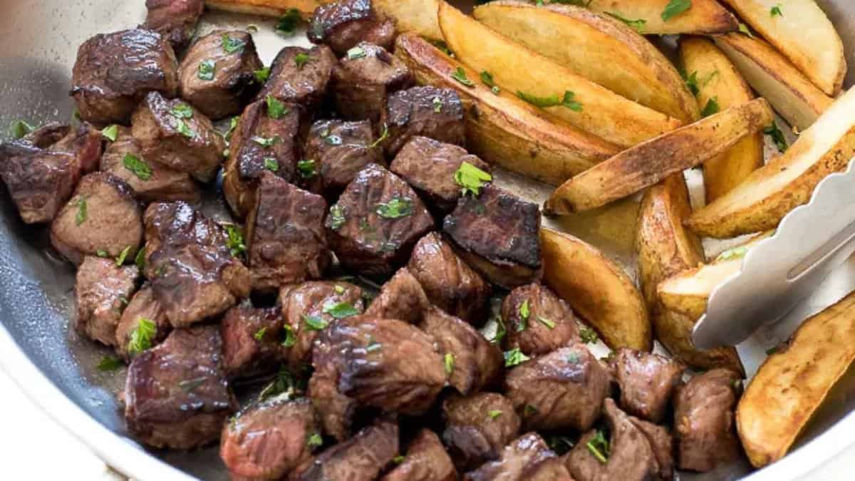 Garlic Butter Steak Bites and Potatoes.