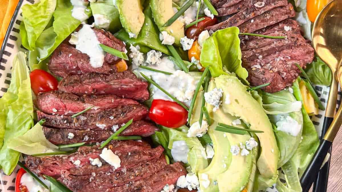 Grilled Steak Salad with Creamy Blue Cheese Dressing.