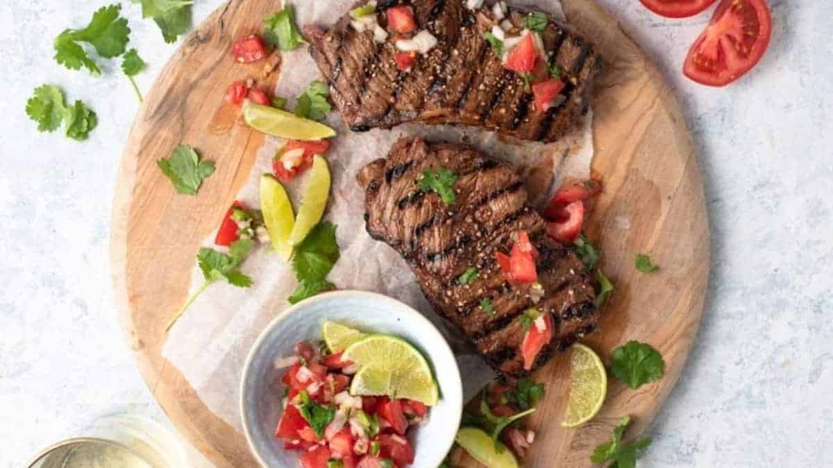Grilled Steak in Beer Marinade with Salsa Fresca.