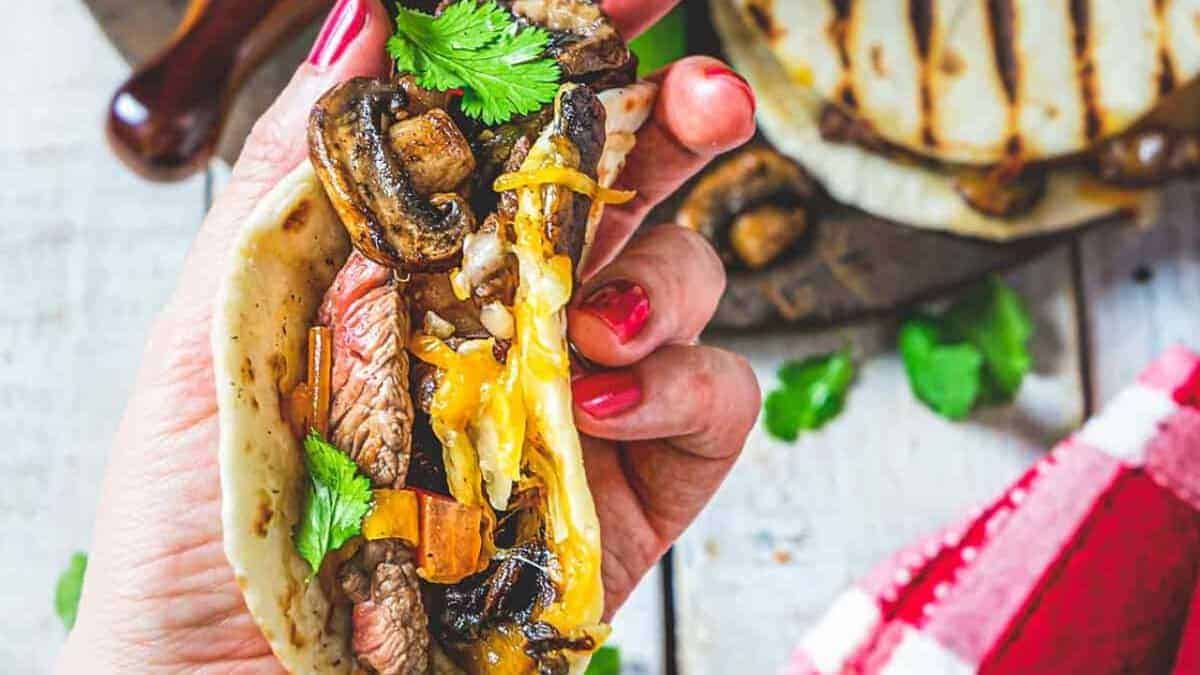 Mini Steak Quesadillas with Mushrooms.