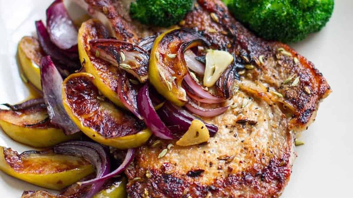 Pork Chops With Apples And Onions.