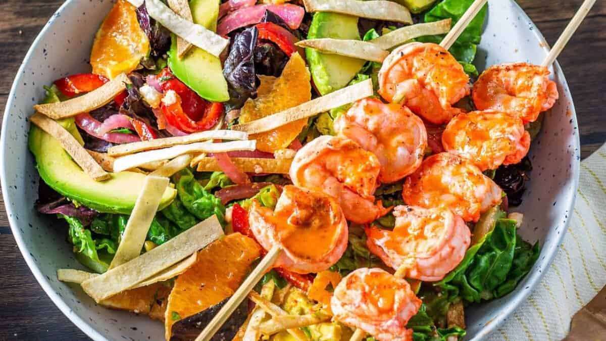 Mexican Grilled Shrimp Salad with Spicy Citrus Dressing.