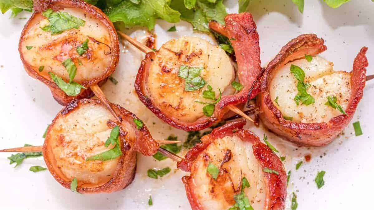 Air Fryer Bacon-Wrapped Scallops.