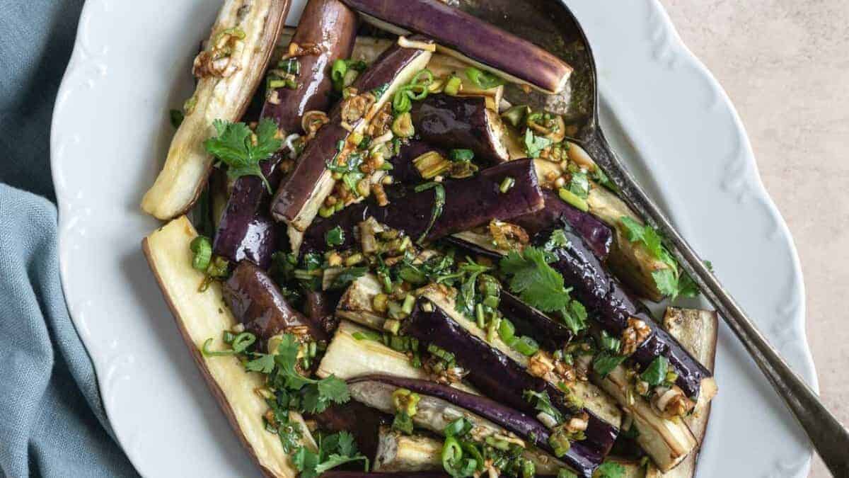 Air Fryer Chinese Eggplant with Garlic Soy Dressing.