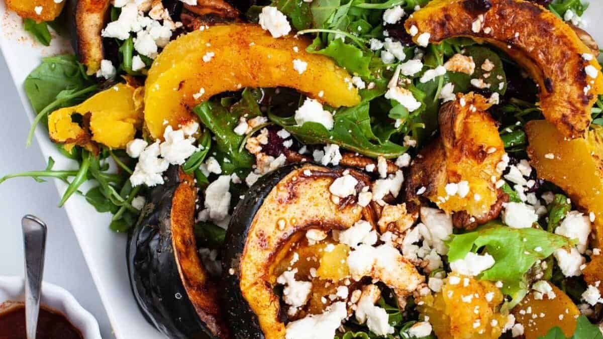 Air Fryer Roasted Acorn Squash Salad With Easy Dressing.